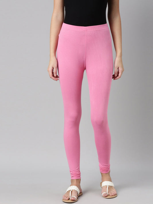 Souchii Pink Solid Slim-Fit Churidar-Length Leggings