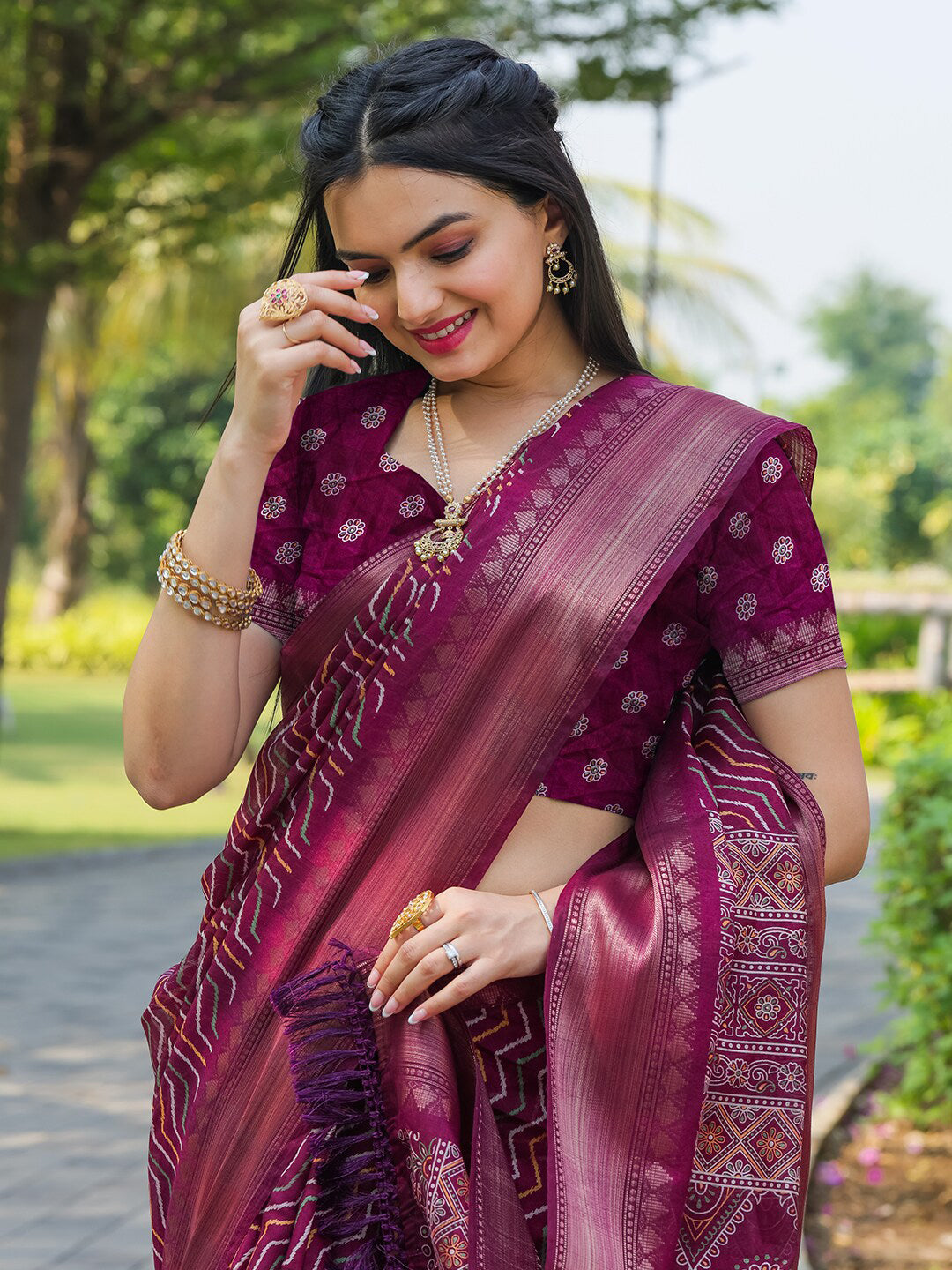 Tikhi Imli Leheriya Printed Zari Ready to Wear Saree