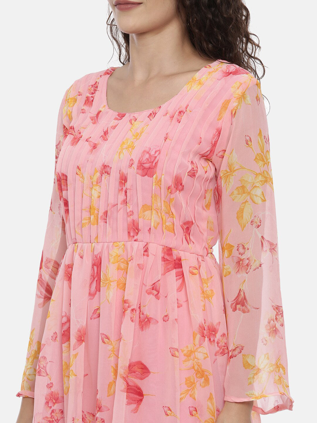 Souchii Women Beautiful Pink Floral Printed A-Line Dress