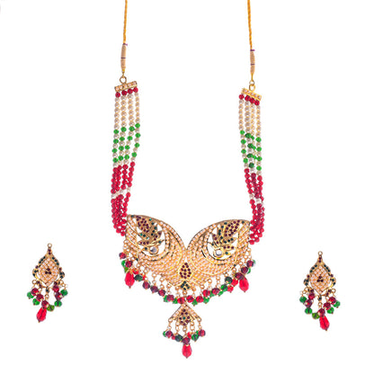 Gold-Polished Alloy Jadau Worktraditional Ethnic Beaded Necklace Set - The Pari