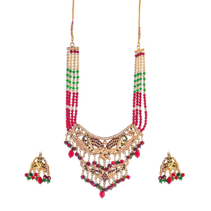 Gold-Polished Alloy Jadau Worktraditional Ethnic Beaded Necklace Set - The Pari