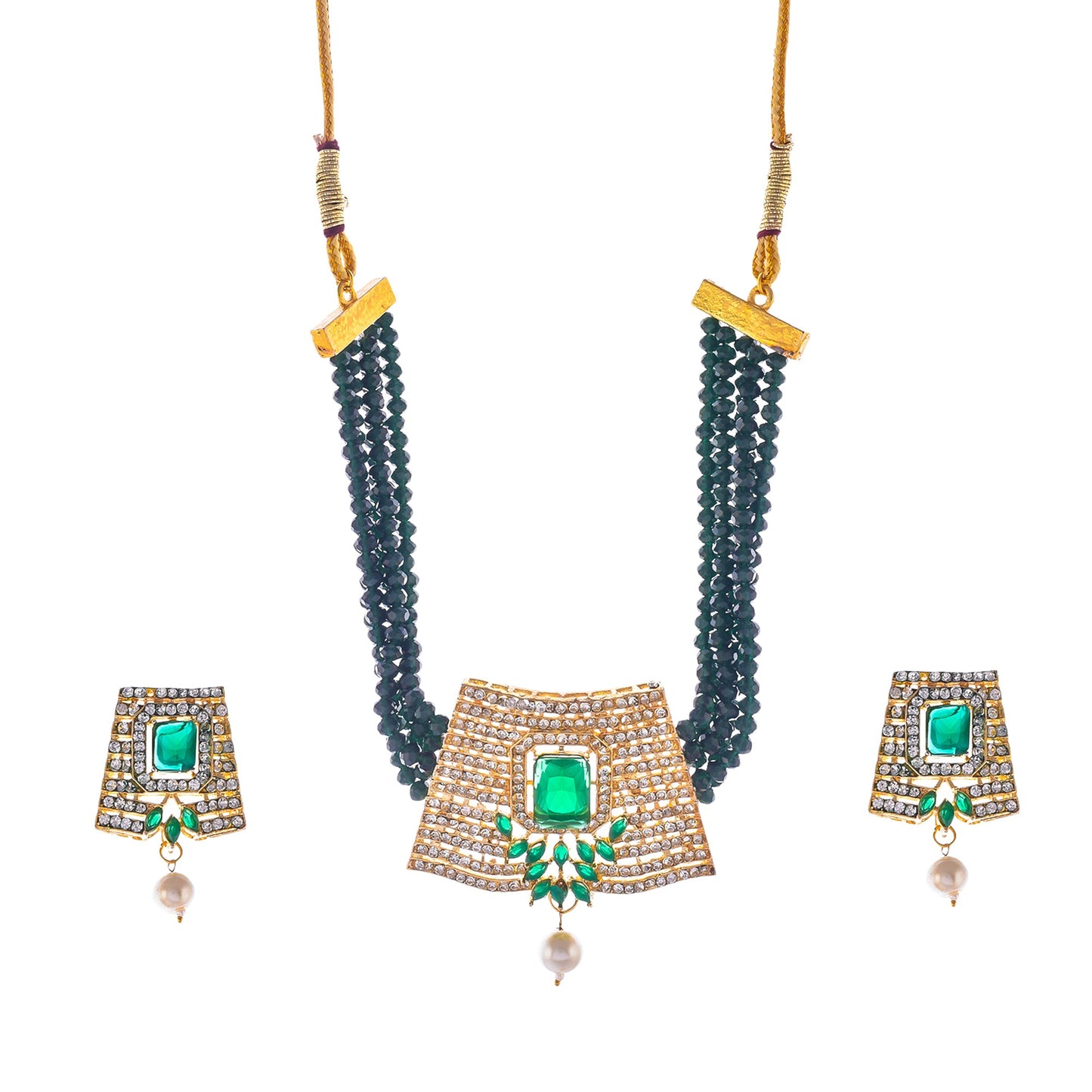 Gold-Polished Alloy Crystal Chain & American Diamond Choker Necklace - The Pari