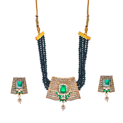 Gold-Polished Alloy Crystal Chain & American Diamond Choker Necklace - The Pari