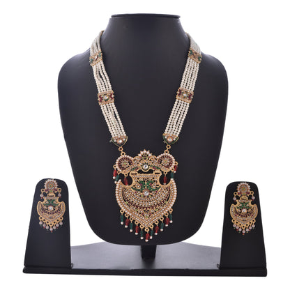 Gold-Polished Alloy Long Jadau Work Rani Haar Necklace - The Pari