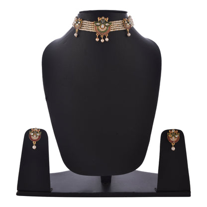 Gold-Polished Alloy Designer Peacock Choker Necklace Set - The Pari