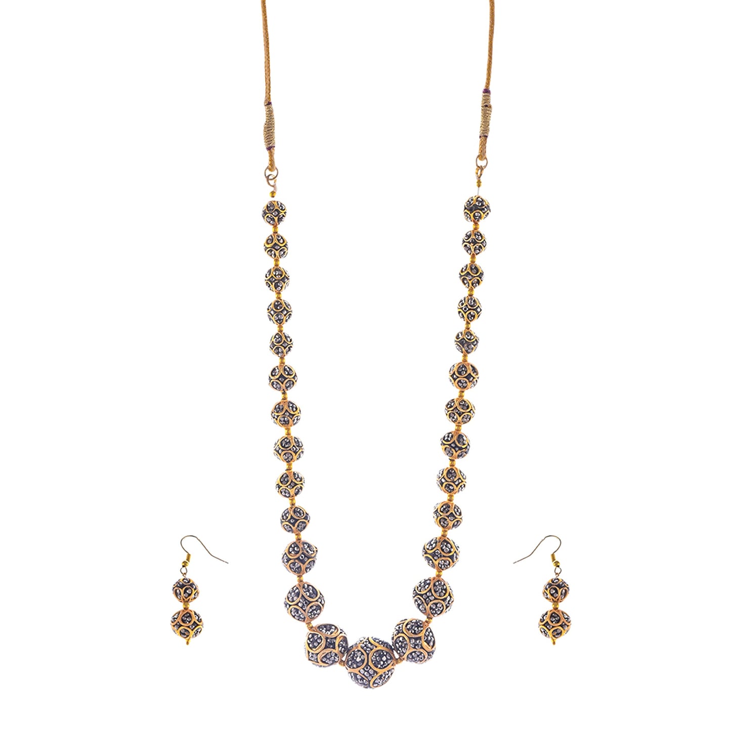 Gold-Polished Alloy Victorian Look Classy Mala Necklace With Earrings - The Pari