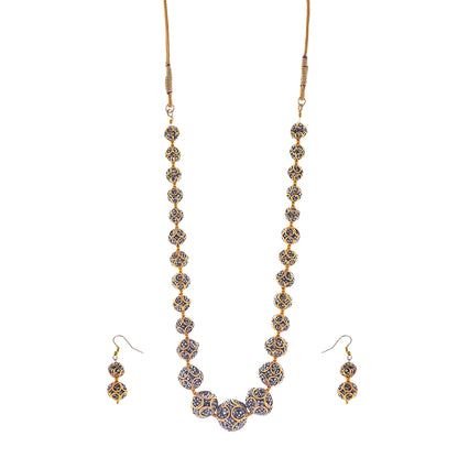 Gold-Polished Alloy Victorian Look Classy Mala Necklace With Earrings - The Pari