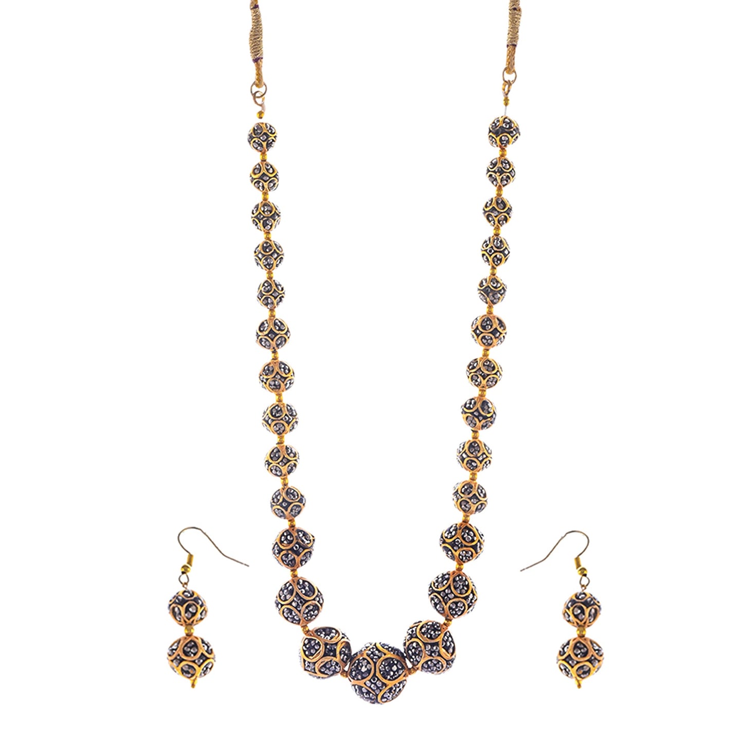 Gold-Polished Alloy Victorian Look Classy Mala Necklace With Earrings - The Pari
