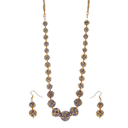 Gold-Polished Alloy Victorian Look Classy Mala Necklace With Earrings - The Pari
