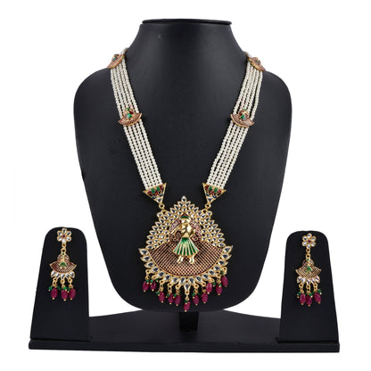 Gold-Polished Alloy Long Pearl Rani Haar With Designer Pendant - The Pari