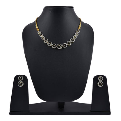 Rhodium-Plated Alloy American Diamond Circle Style Necklace With Earring Ring And Bracelet Set - The Pari