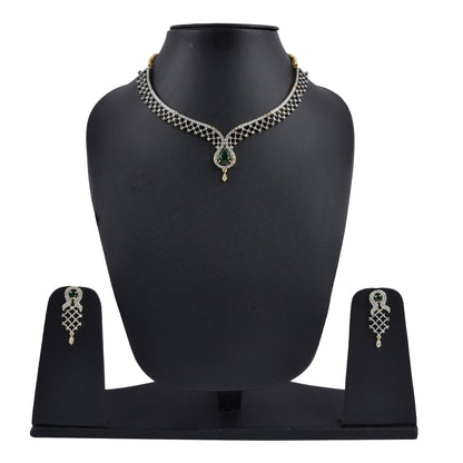 Rhodium-Plated Alloy Green Classy Ad Necklace Set - The Pari