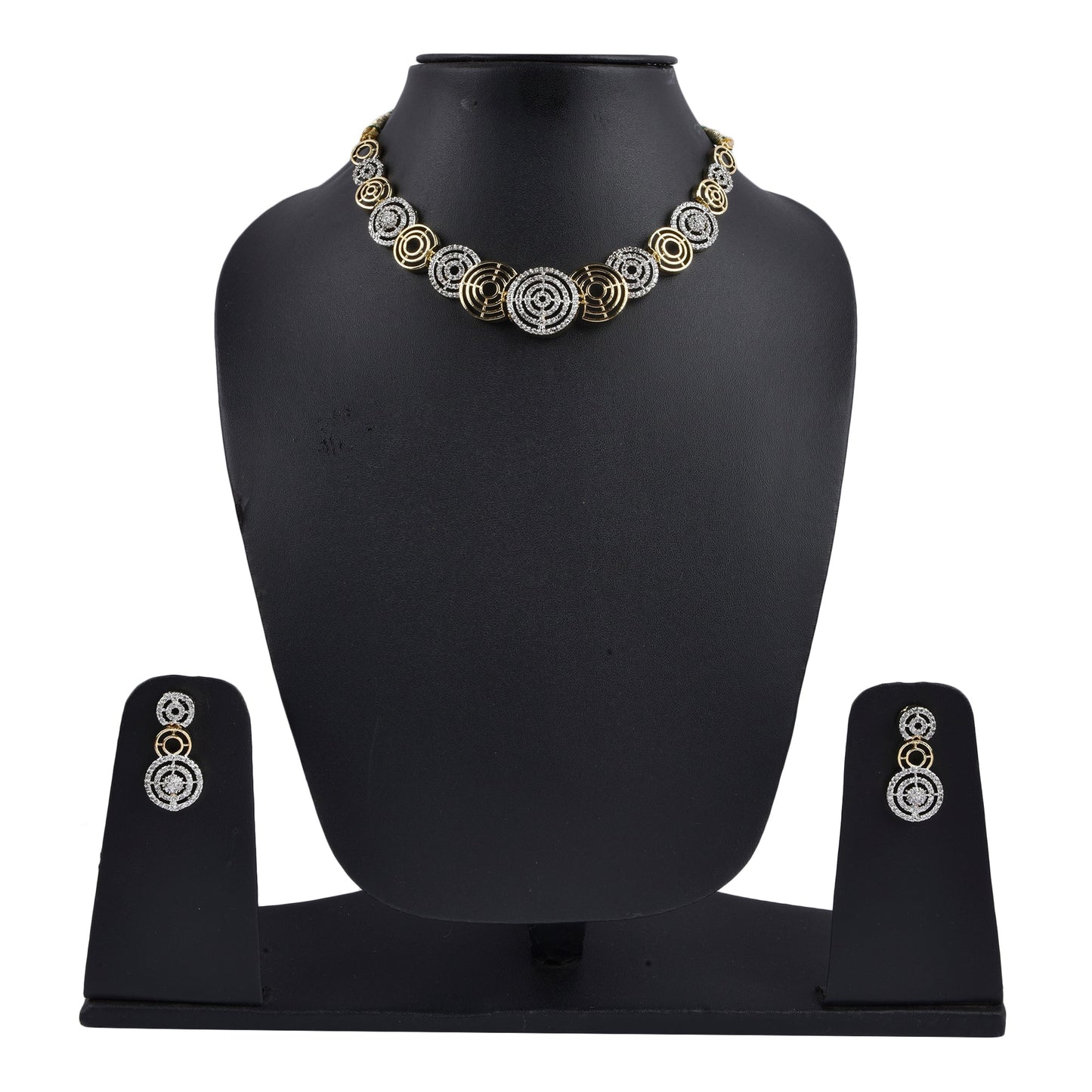 Rhodium-Plated Alloy Dual Tone Ad Neckalce With Earrings - The Pari