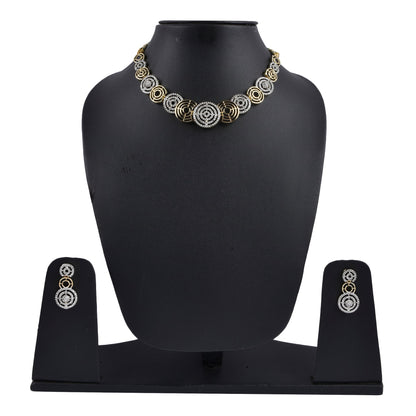 Rhodium-Plated Alloy Dual Tone Ad Neckalce With Earrings - The Pari