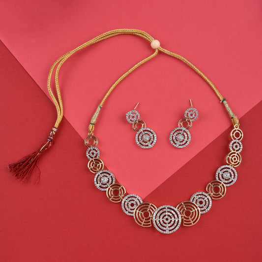 Rhodium-Plated Alloy Dual Tone Ad Neckalce With Earrings - The Pari