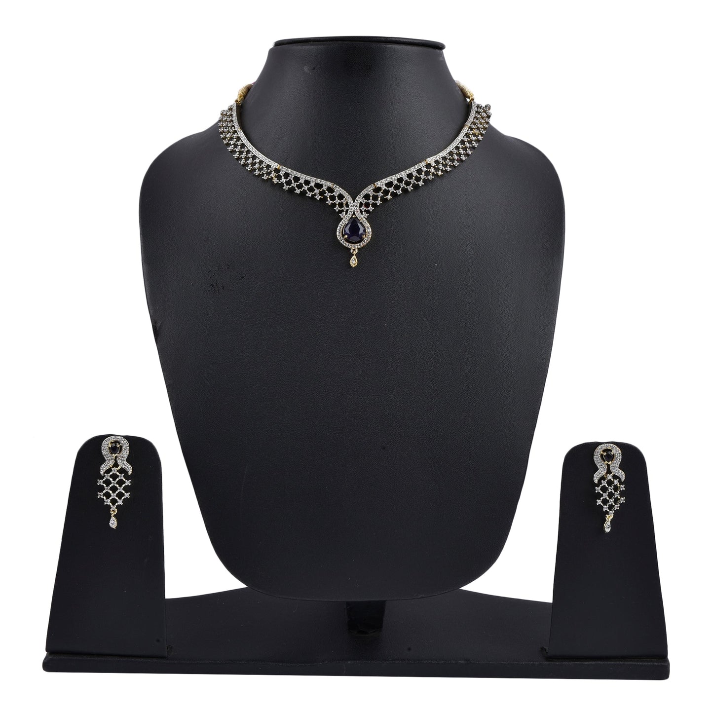 Rhodium-Plated Alloy Blue Classy Ad Necklace Set - The Pari