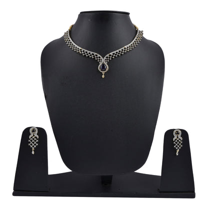 Rhodium-Plated Alloy Blue Classy Ad Necklace Set - The Pari
