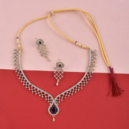 Rhodium-Plated Alloy Blue Classy Ad Necklace Set - The Pari
