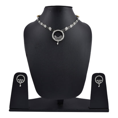 Rhodium-Plated Alloy Round Motif Ad Necklace Set - The Pari