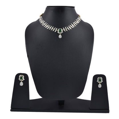 Rhodium-Plated Alloy Nagin Inspired Green Stone Ad Necklace Set - The Pari