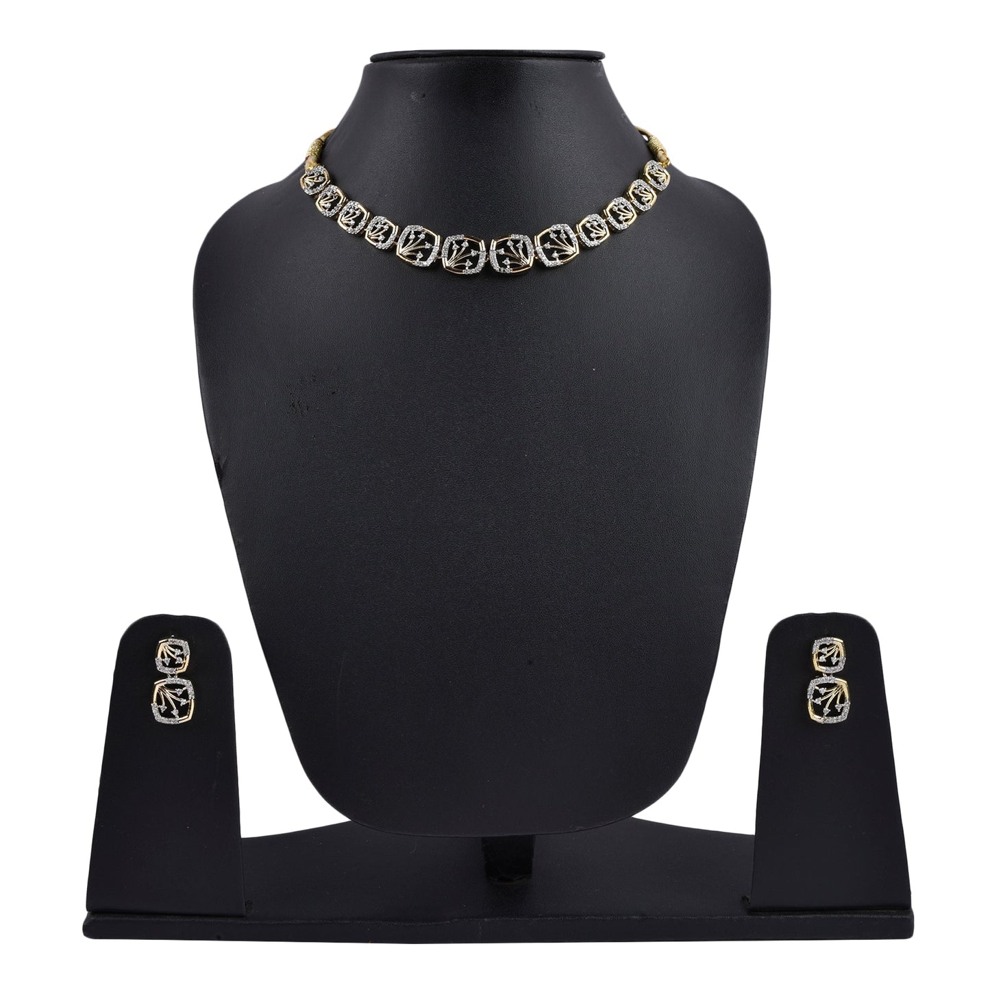 Rhodium-Plated Alloy Designer Ad Square Necklace Set - The Pari