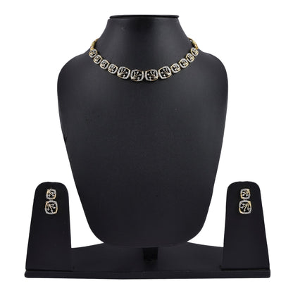 Rhodium-Plated Alloy Designer Ad Square Necklace Set - The Pari