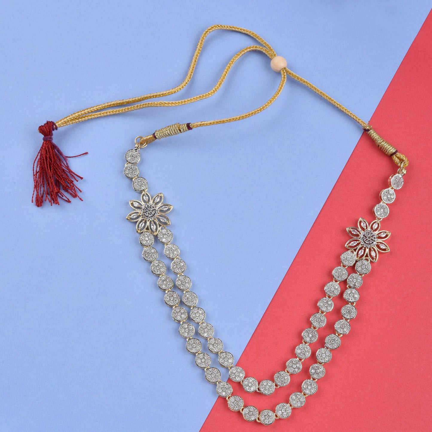 Rhodium-Plated Alloy Double Layer Ad Necklace Set - The Pari