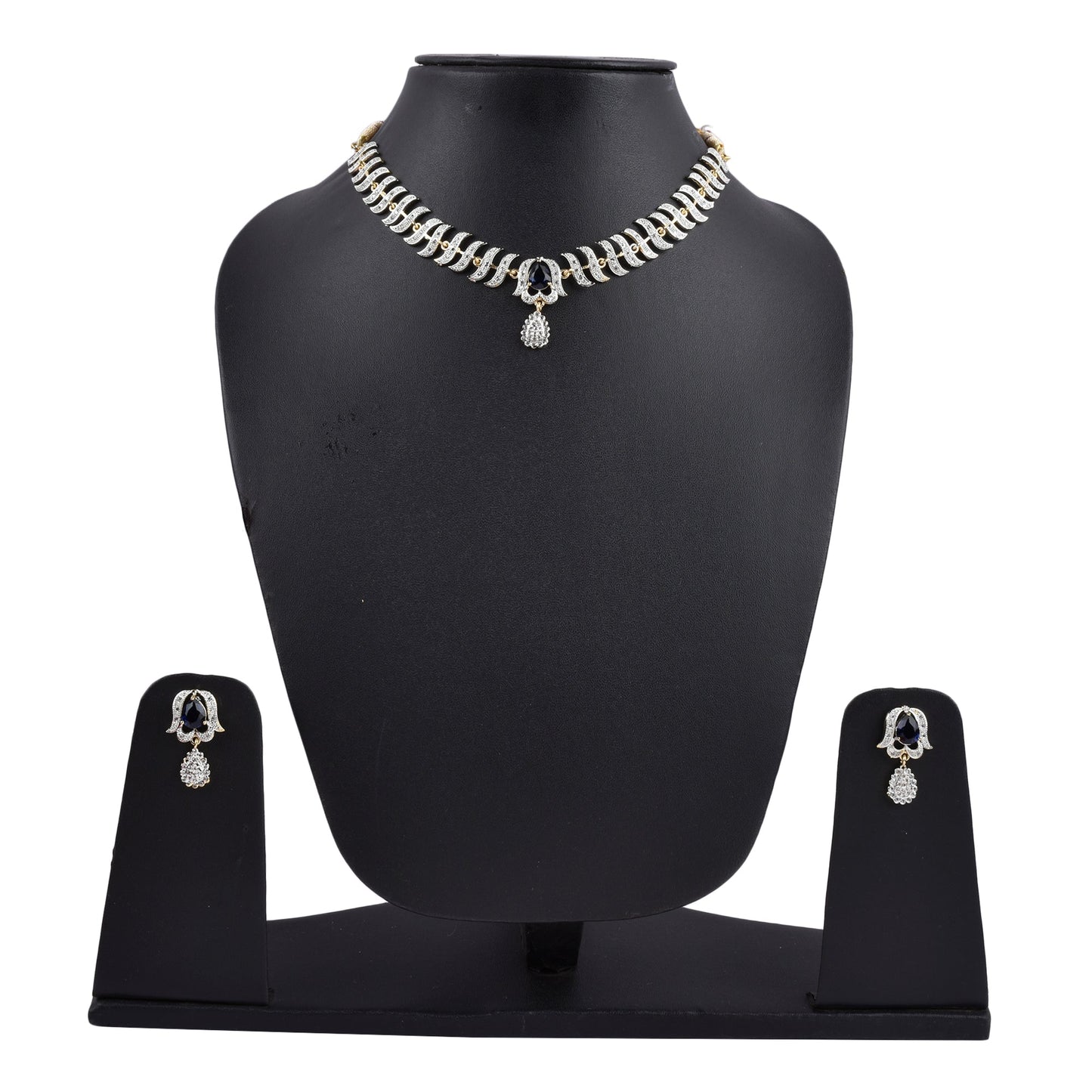 Rhodium-Plated Alloy Nagin Inspired Blue Stone Ad Necklace Set - The Pari