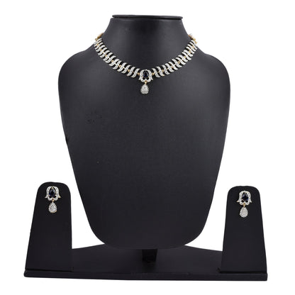 Rhodium-Plated Alloy Nagin Inspired Blue Stone Ad Necklace Set - The Pari