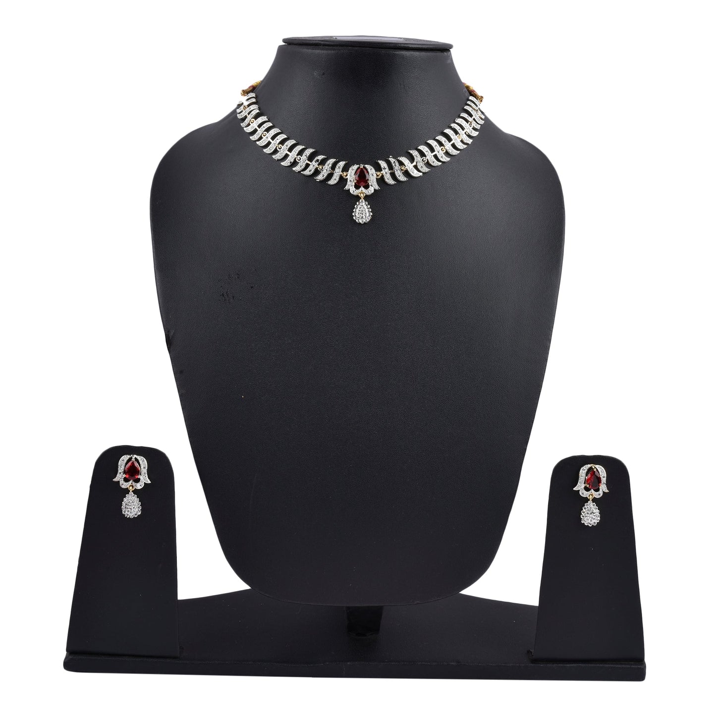 Rhodium-Plated Alloy Nagin Inspired Ruby Stone Ad Necklace Set - The Pari