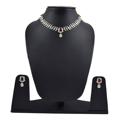 Rhodium-Plated Alloy Nagin Inspired Ruby Stone Ad Necklace Set - The Pari