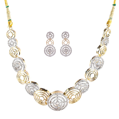 Rhodium-Plated Alloy Dual Tone Ad Neckalce With Earrings - The Pari