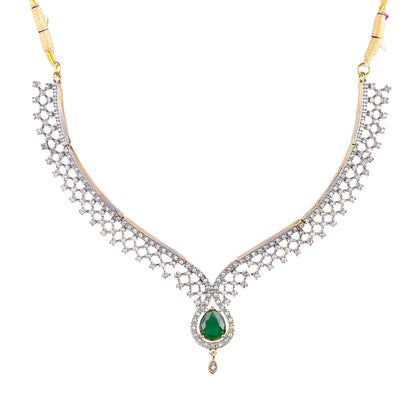 Rhodium-Plated Alloy Green Classy Ad Necklace Set - The Pari