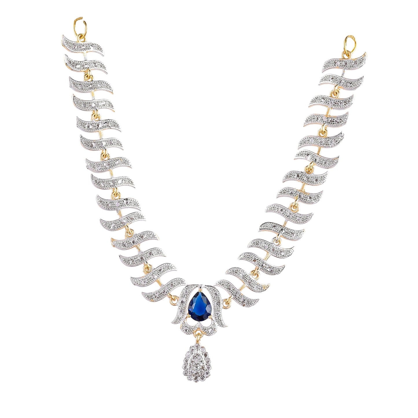 Rhodium-Plated Alloy Nagin Inspired Blue Stone Ad Necklace Set - The Pari