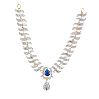 Rhodium-Plated Alloy Nagin Inspired Blue Stone Ad Necklace Set - The Pari