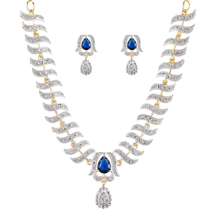 Rhodium-Plated Alloy Nagin Inspired Blue Stone Ad Necklace Set - The Pari