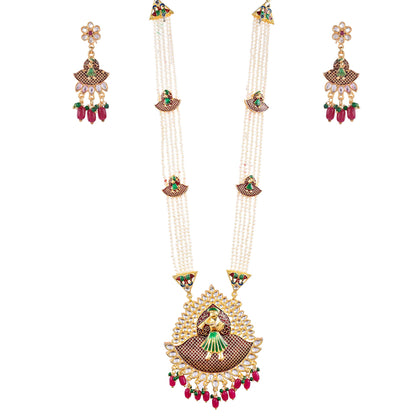 Gold-Polished Alloy Long Pearl Rani Haar With Designer Pendant - The Pari