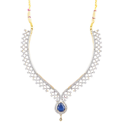 Rhodium-Plated Alloy Blue Classy Ad Necklace Set - The Pari