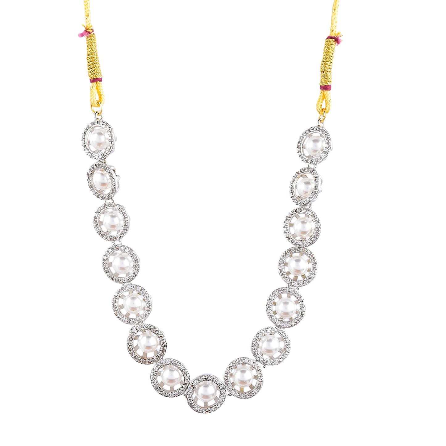 Rhodium-Plated Alloy Silver Ad Necklace With Pearls - The Pari
