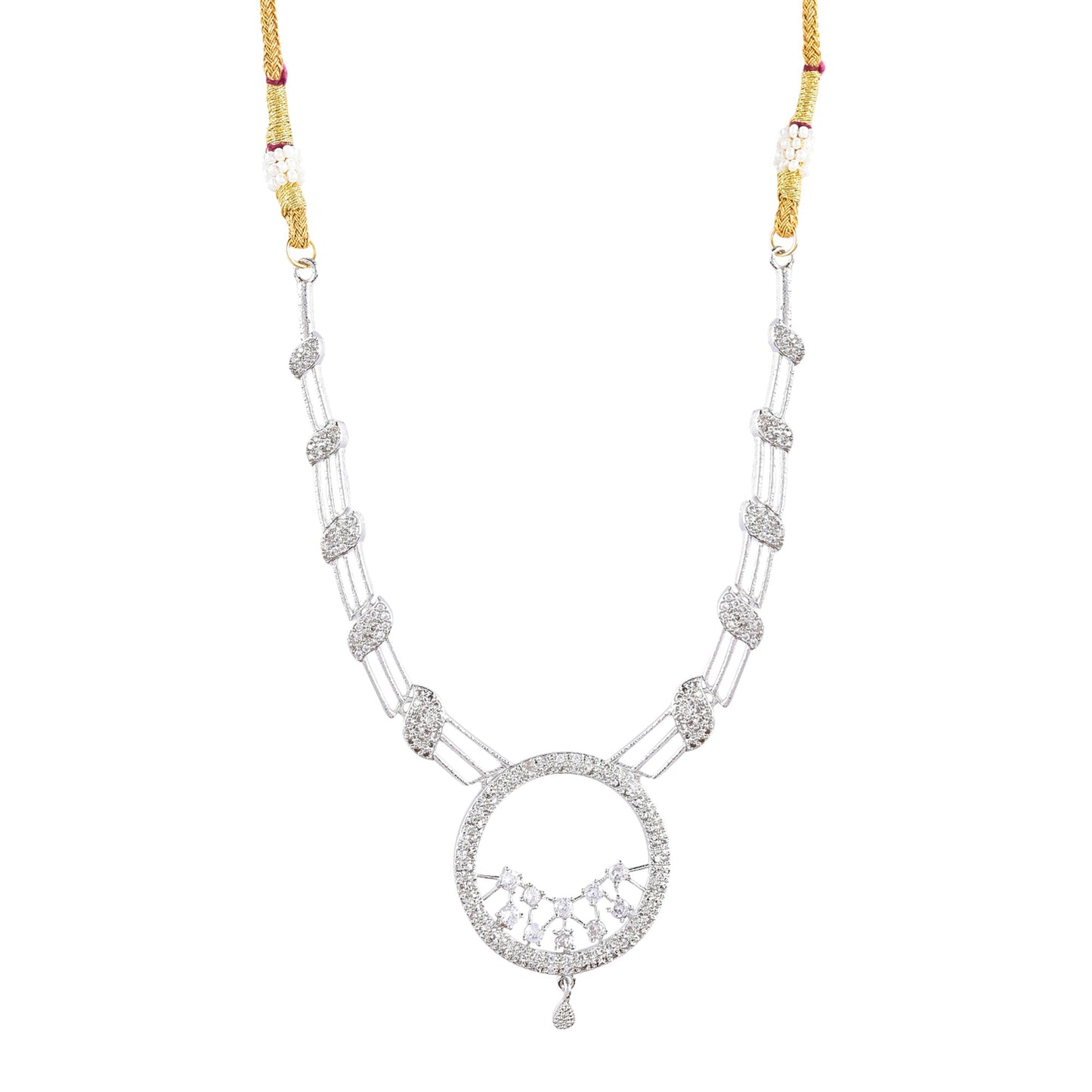 Rhodium-Plated Alloy Round Motif Ad Necklace Set - The Pari