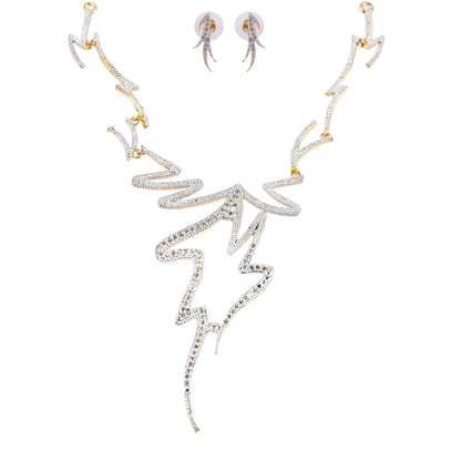 Rhodium-Plated Alloy Assymetric Designer Ad Necklace Set - The Pari