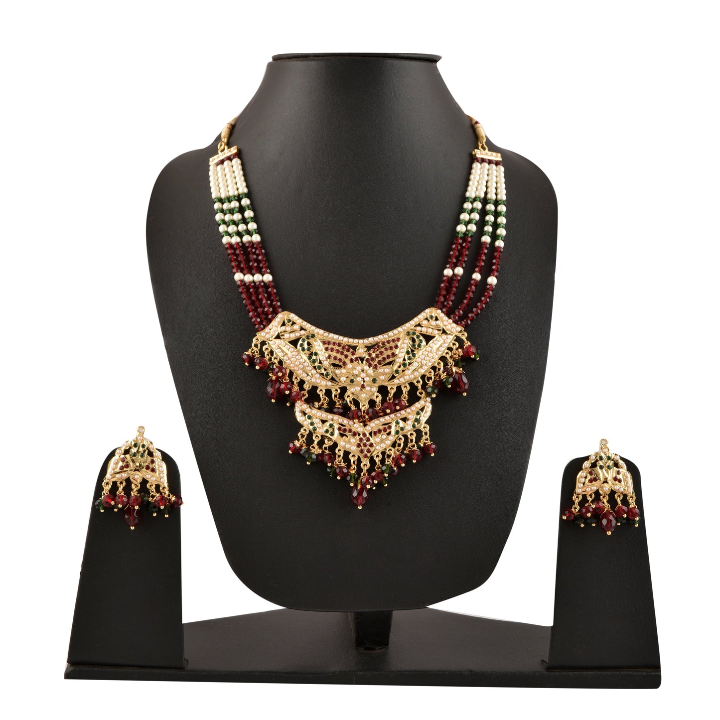 Gold-Polished Alloy Jadau Worktraditional Ethnic Beaded Necklace Set - The Pari