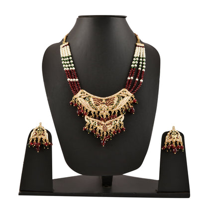 Gold-Polished Alloy Jadau Worktraditional Ethnic Beaded Necklace Set - The Pari