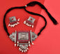 Silver-Plated Alloy Oxidised Tribal Pendant Choker Necklace - The Pari