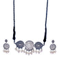 Silver-Plated Alloy Rhinestones Studded Tribal Oxidised Choker Necklace - The Pari