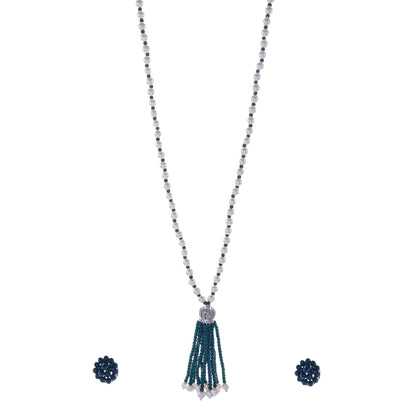 Gold-Polished Alloy Pearl Mala Necklace With Ad & Crystal Pendant - The Pari