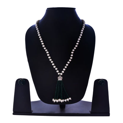 Gold-Polished Alloy Pearl Mala Necklace With Ad & Crystal Pendant - The Pari