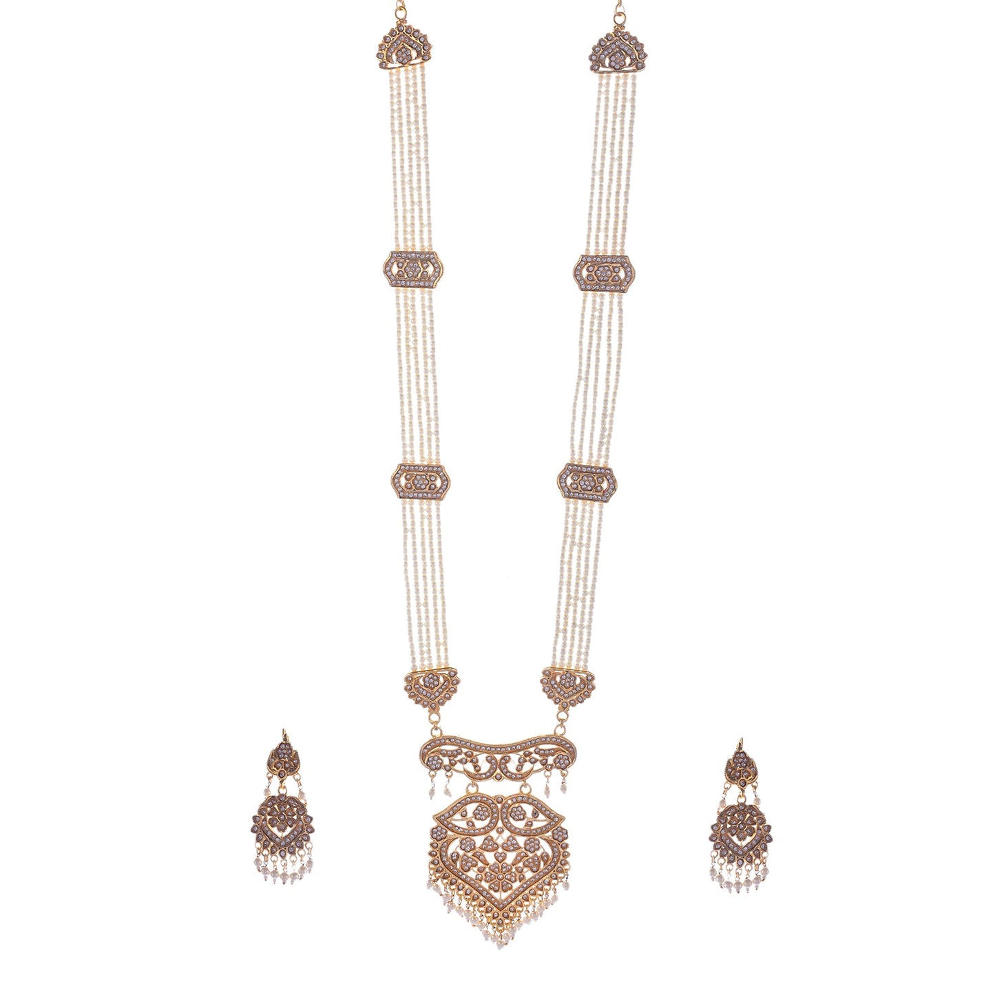 Gold-Polished Alloy Polki Work Long Pearl Rani Haar Necklace - The Pari