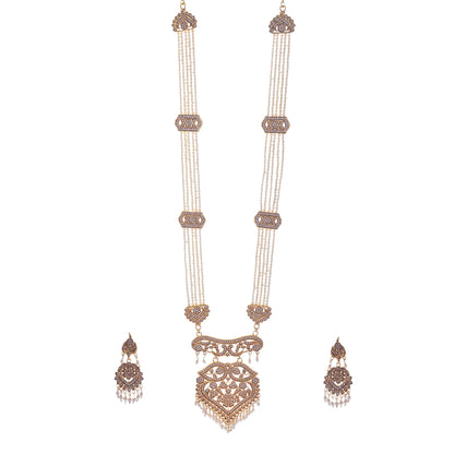 Gold-Polished Alloy Polki Work Long Pearl Rani Haar Necklace - The Pari