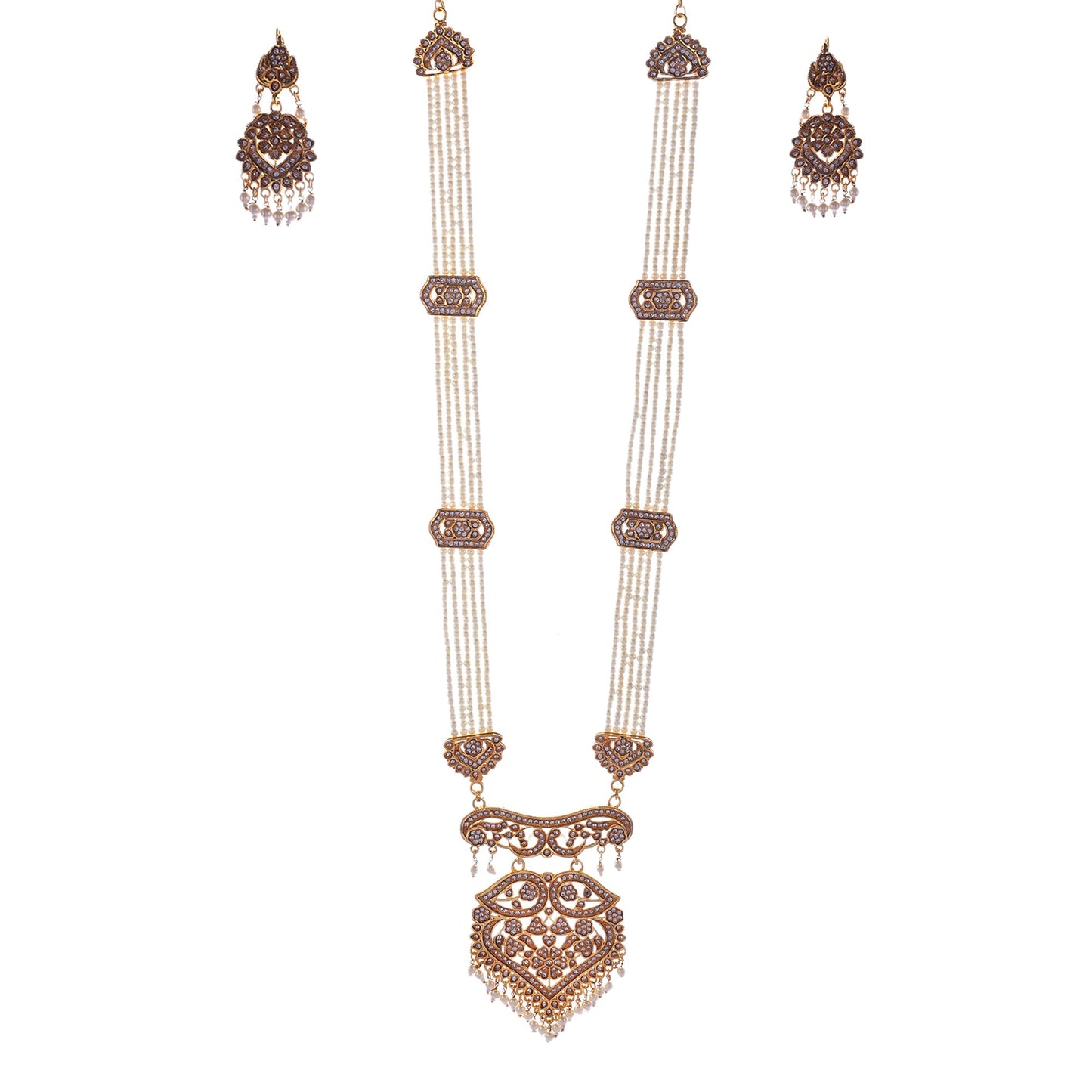 Gold-Polished Alloy Polki Work Long Pearl Rani Haar Necklace - The Pari